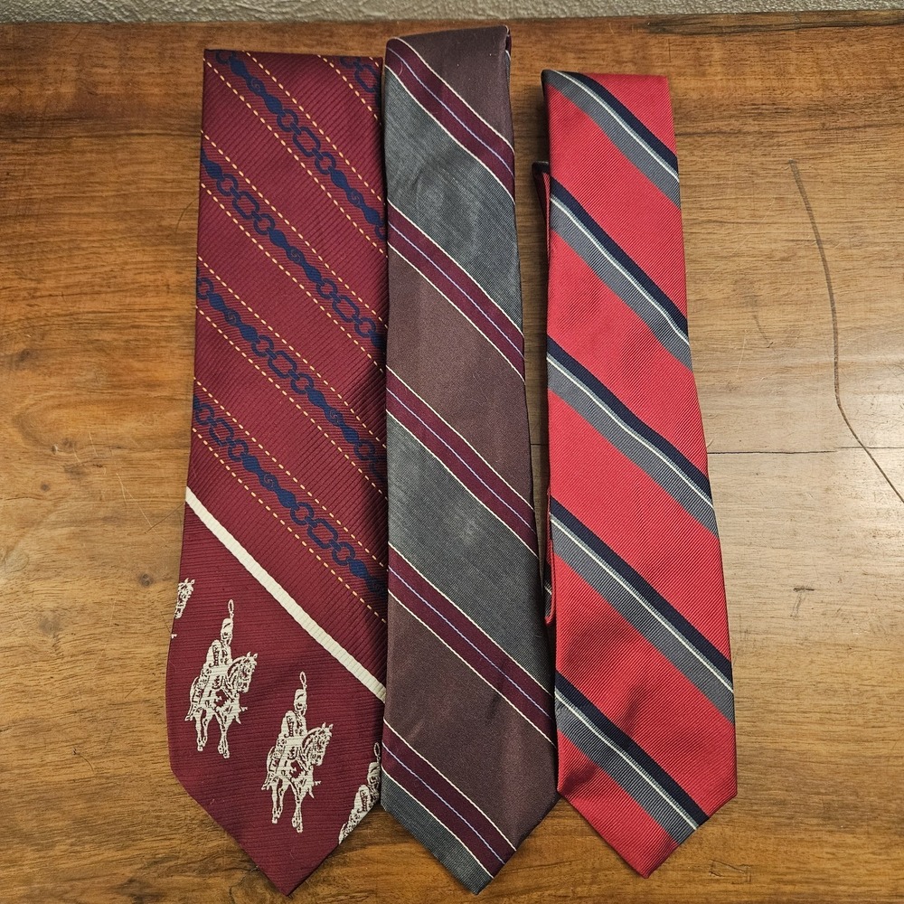 Vintage Men's Ties Lot Of 3 Red Striped Witzig JC Penney Oakton Silk Polyester